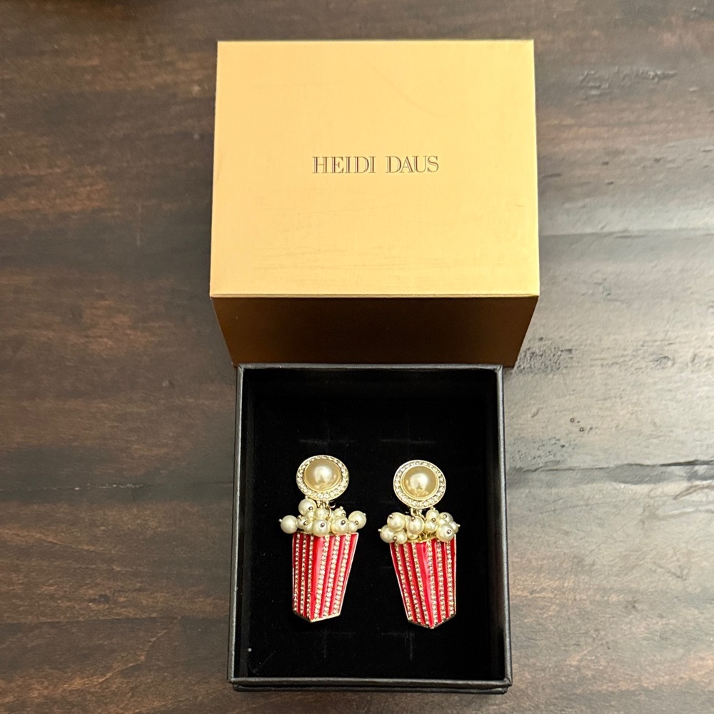 Heidi Daus Red and Gold Pearl Earrings clip